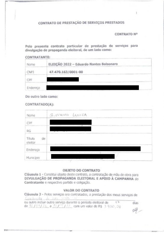 Print do contrato de Giovanni Larosa pela campanha de Eduardo Bolsonaro. Disponível na base de dados eleitorais do Tribunal Superior Eleitoral